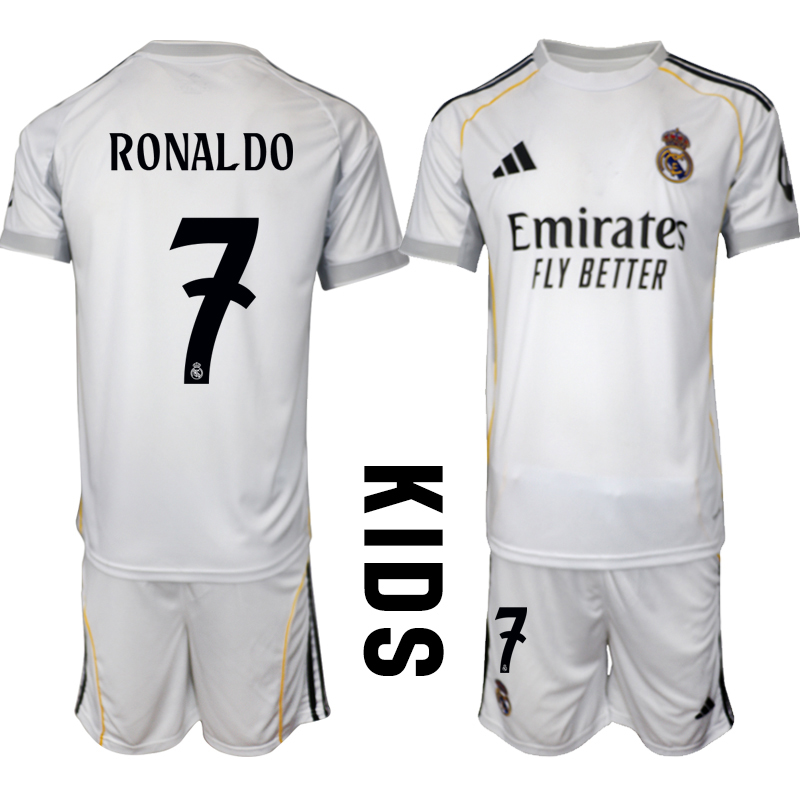 Youth 2025-2026 Club Real Madrid home White #7 Soccer Jersey